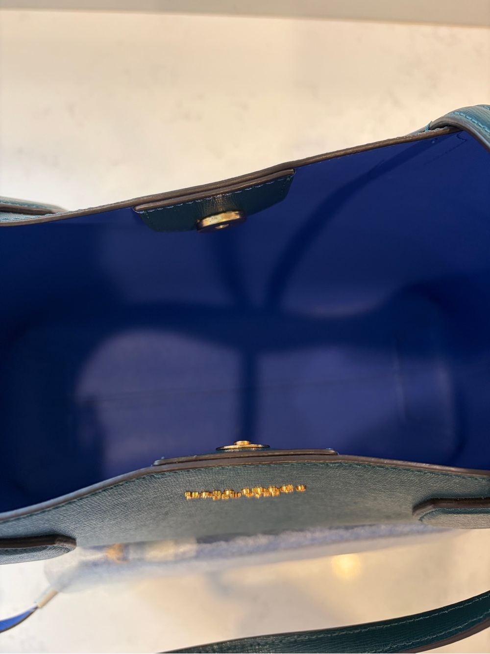 kate spade dark green tote with blue interior - Picture 2 of 7
